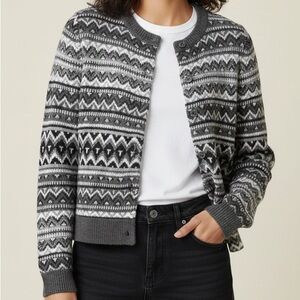 Talbots Sz S Nordic Fair Isle Lambswool Blend Beaded Cardigan Sweater Cabincore
